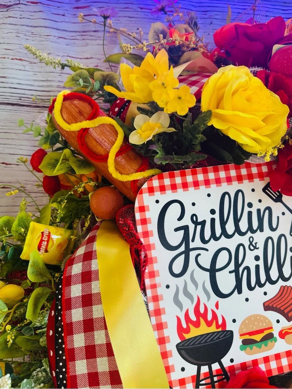 Handmade Grillin' & Chillin' Red and Yellow Summer Wreath - Home Holiday Decor